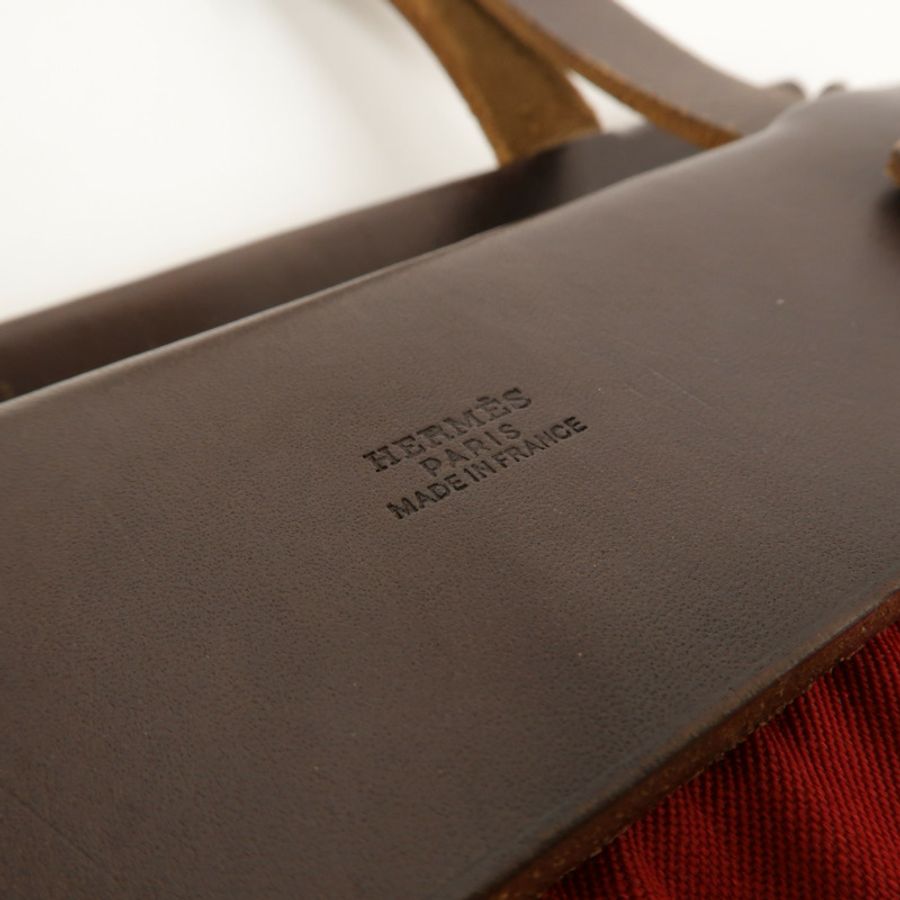 HERMES 帆布Herbag Cabas PM肩背袋Rouge Casaque-6