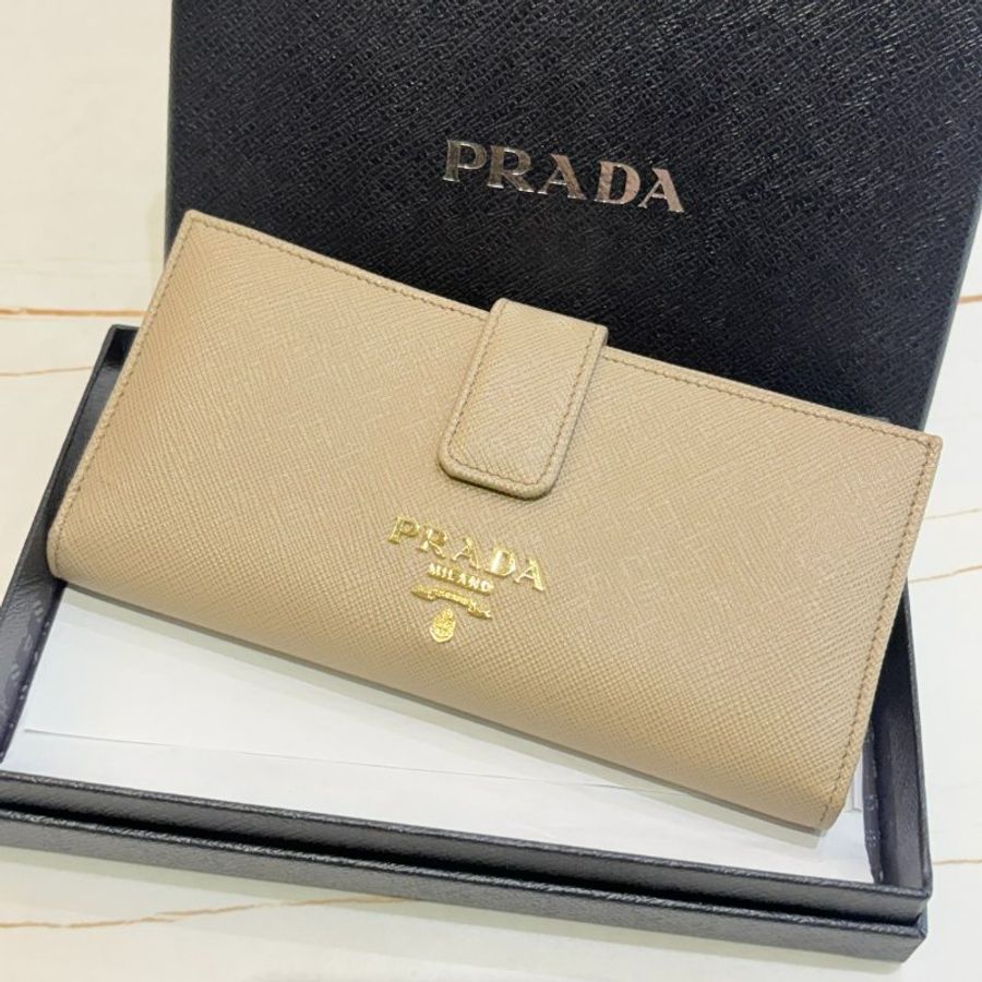 *SHIHNA名牌精品*PRADA Saffiano 拚色對開長夾-0