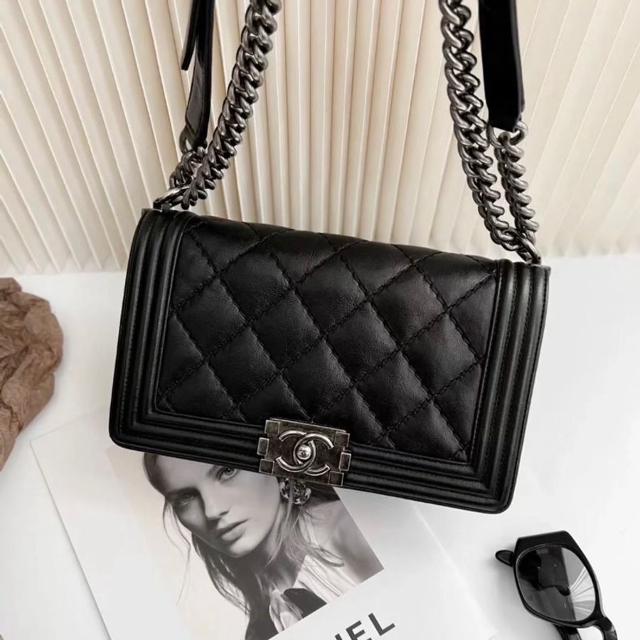 Chanel • 經典黑銀牛皮Le Boy 25 中號 🈶保卡-2
