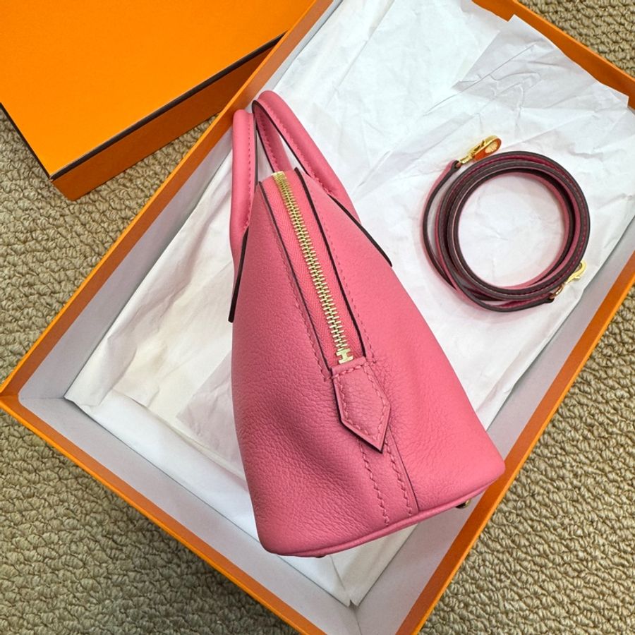 Hermes 愛馬仕 8W 唇膏粉 Evercolor 牛皮 Mini Bolide 手提包 肩背包 斜背包 金釦-4