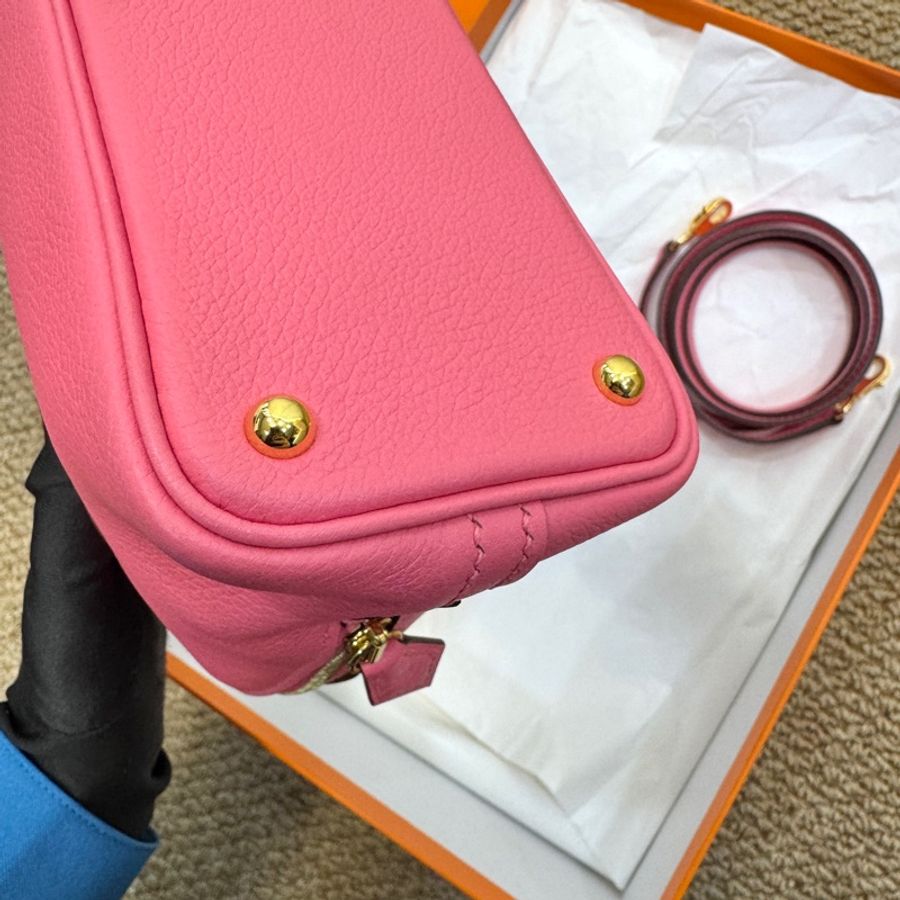 Hermes 愛馬仕 8W 唇膏粉 Evercolor 牛皮 Mini Bolide 手提包 肩背包 斜背包 金釦-9