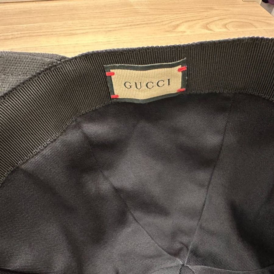 GUCCI 燙金皮標LOGO老花 緹花布 黑色棒球帽 有購買明細-7