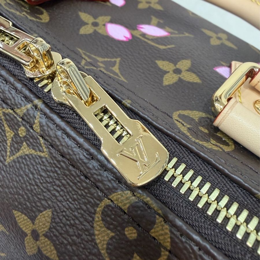 LV M14174 老花金扣村上隆微笑櫻花 Speedy25 波士頓包 手提包 肩背包 修背包-28