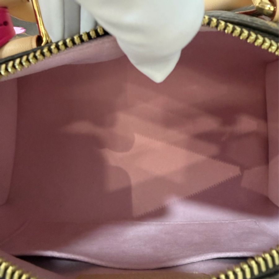LV M14174 老花金扣村上隆微笑櫻花 Speedy25 波士頓包 手提包 肩背包 修背包-47