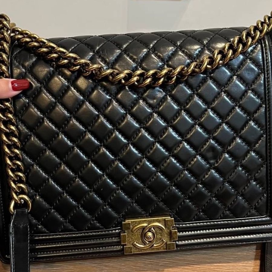 香奈兒 chanel Le boy 油蠟牛皮 30  復古金鍊 鏈條包 帶鏈包 肩背包 側背包 斜背包 手提包-20