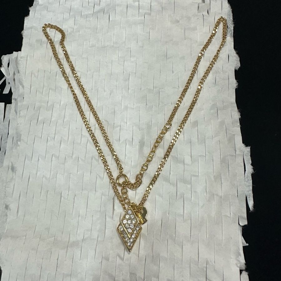 DIOR/迪奧 中古雙菱形鑲水鑽項鍊 尺碼：約長45cm-4