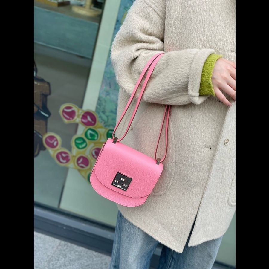 全套❤️HERMES Mosaique 17 mini馬賽克包 1Q奶昔粉銀扣 Epsom皮-6