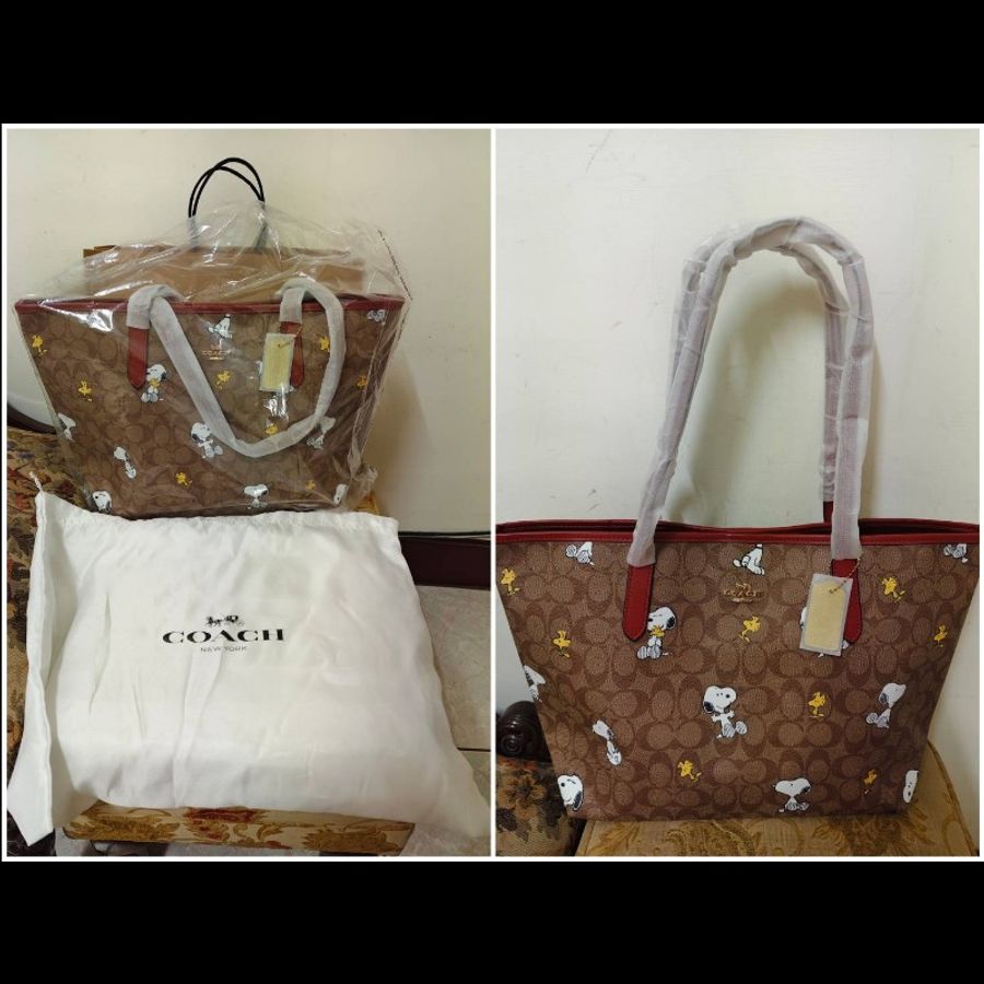 Coach x Snoopy 全新正版現貨 容量大 帆布及真皮包身 手提 肩背包 托特包 請看商品敘述-0