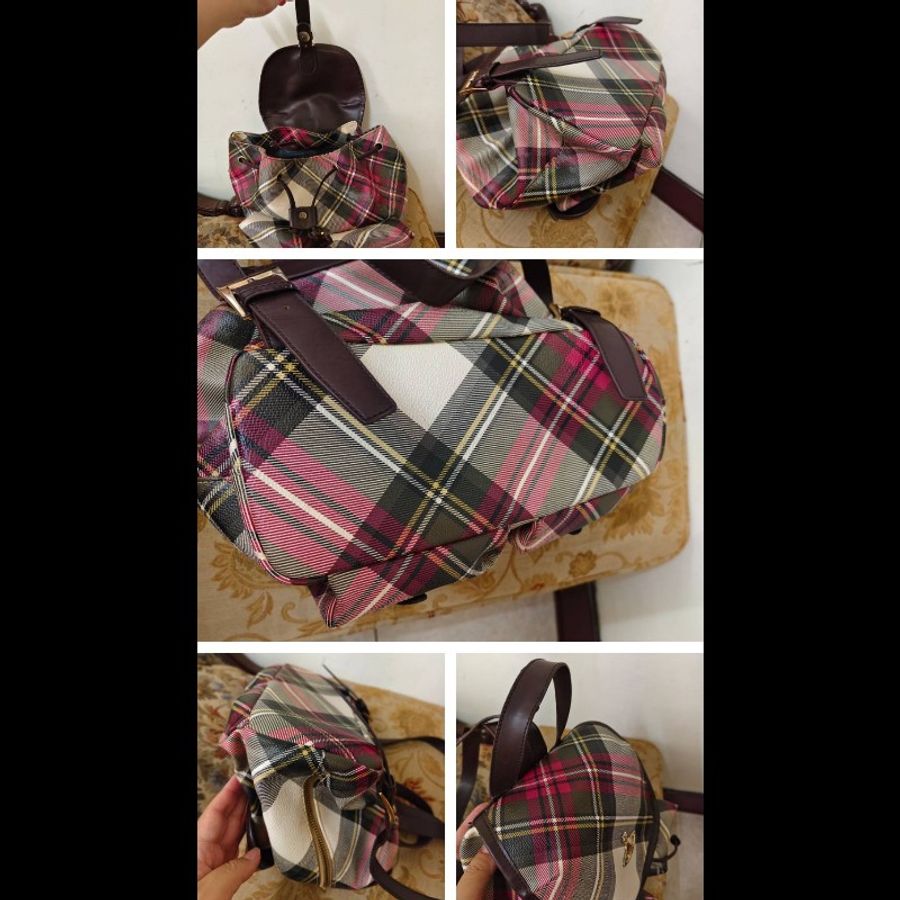 Vivienne Westwood 正版絕版 義大利品牌 有使用痕跡 實用 真皮及帆布包身 手提 後背包 請看商品敘述-10