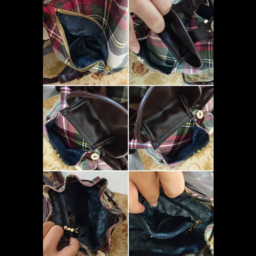 Vivienne Westwood 正版絕版 義大利品牌 有使用痕跡 實用 真皮及帆布包身 手提 後背包 請看商品敘述-11