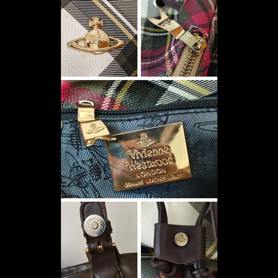 Vivienne Westwood 正版絕版 義大利品牌 有使用痕跡 實用 真皮及帆布包身 手提 後背包 請看商品敘述-13