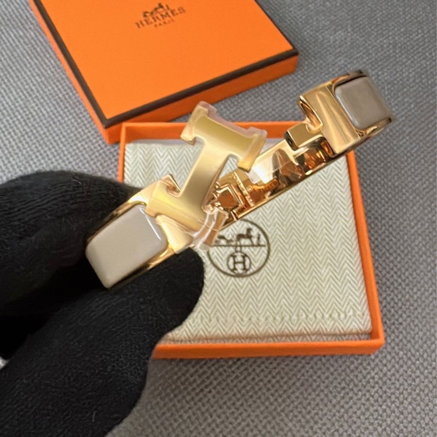 全新Hermes Clic H奶茶金琺瑯手環-12