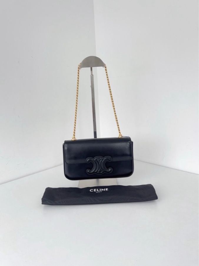 ✨Celine｜新款黑金浮雕凱旋門鏈條法棍包｜99新-1