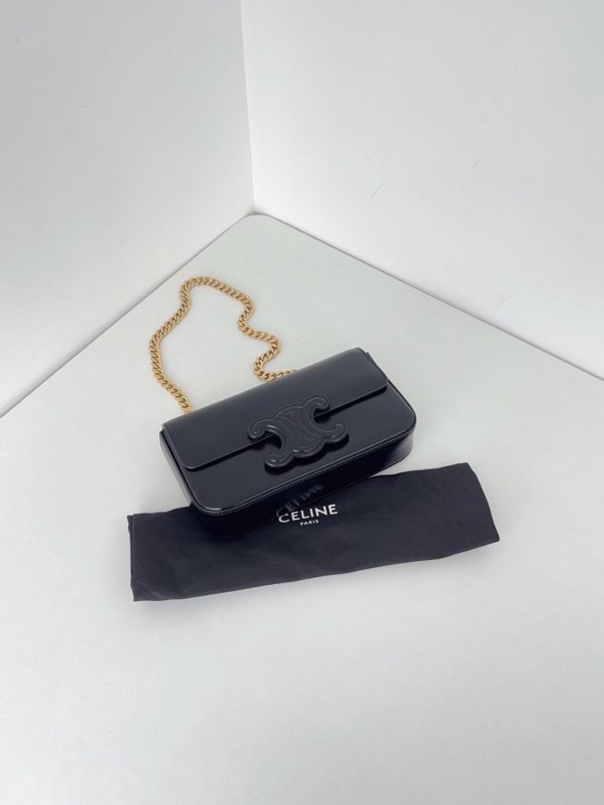 ✨Celine｜新款黑金浮雕凱旋門鏈條法棍包｜99新-4