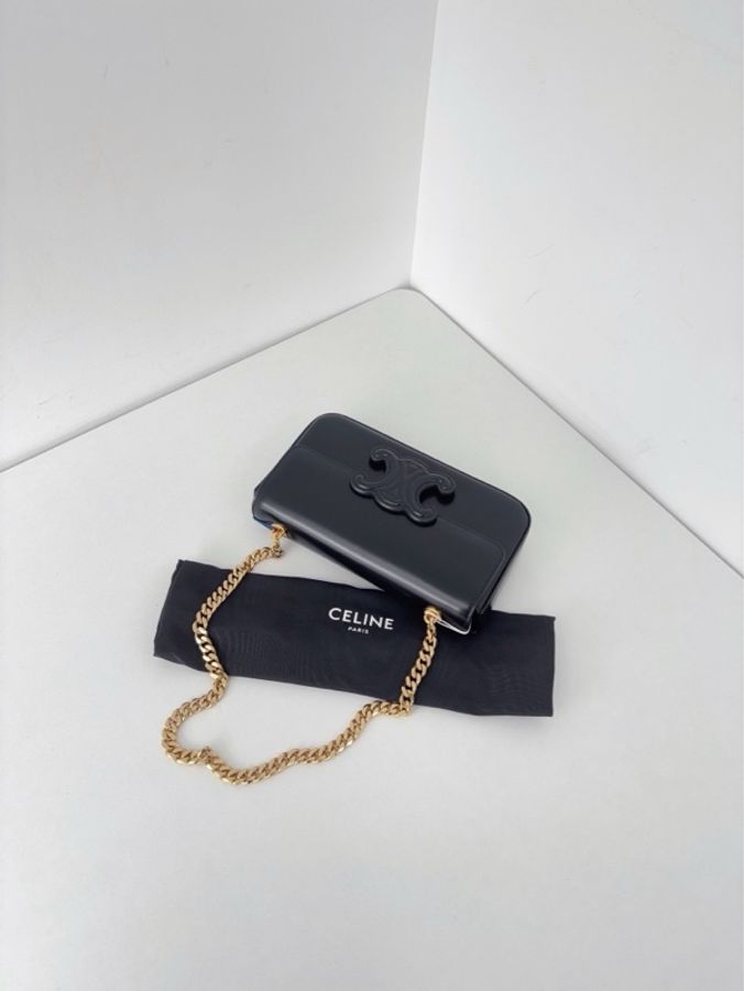 ✨Celine｜新款黑金浮雕凱旋門鏈條法棍包｜99新-5