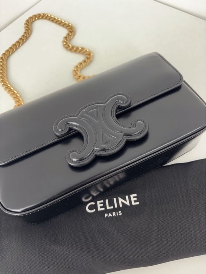 ✨Celine｜新款黑金浮雕凱旋門鏈條法棍包｜99新-7