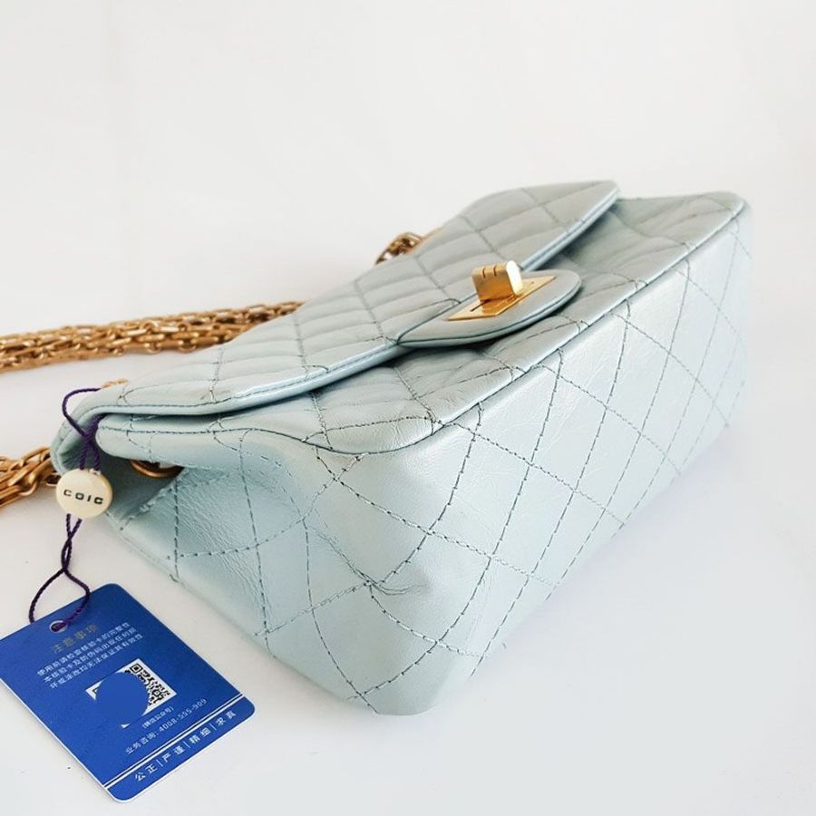CHANEL 藍色金扣大迷你mini 2.55鏈條包單肩包-4