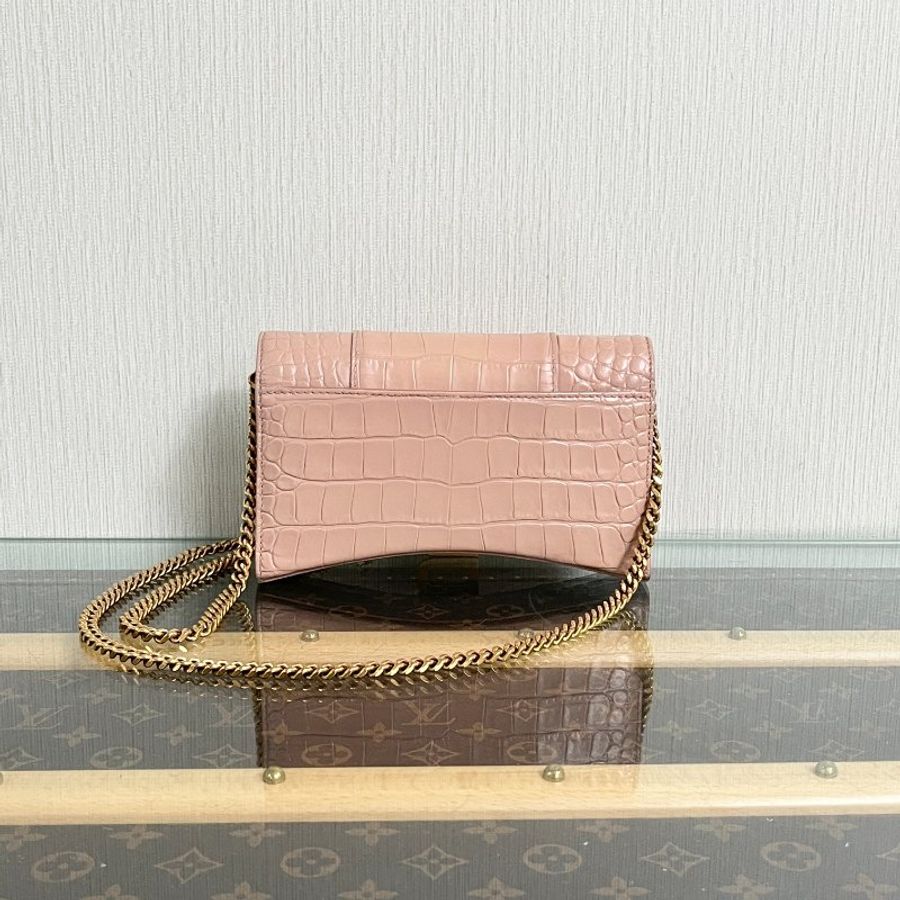 BALENCIAGA 粉金鱷魚壓紋woc肩背斜背包 沙漏包  19.5*12*4.5 98新配件塵袋-5