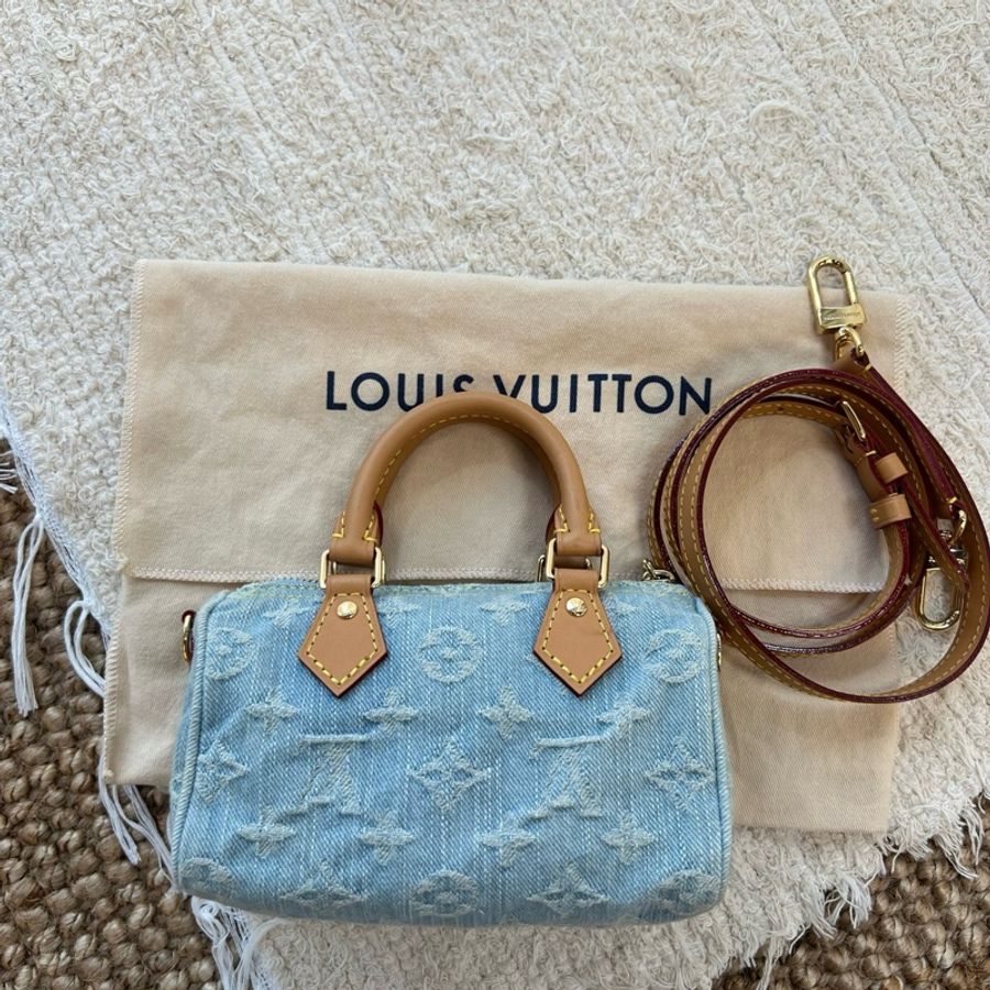 路易威登/Louis Vuitton speedy nano 蓝色牛仔手提包斜挎包-1