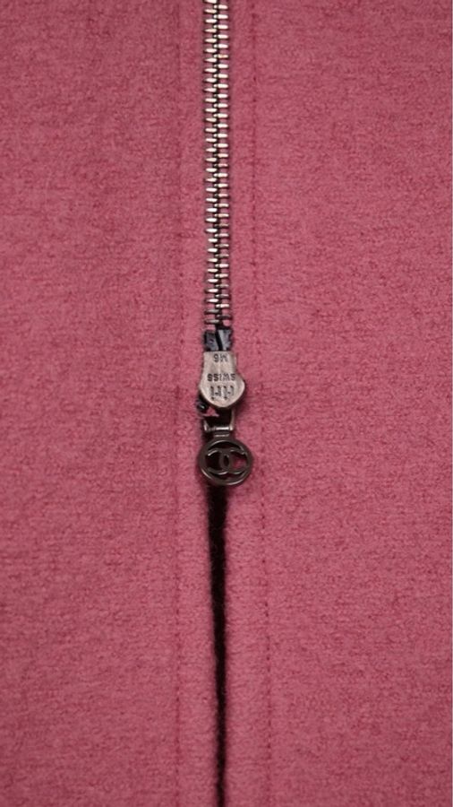 Chanel 97年粉色羊毛刺绣口袋拉链大衣外套-13