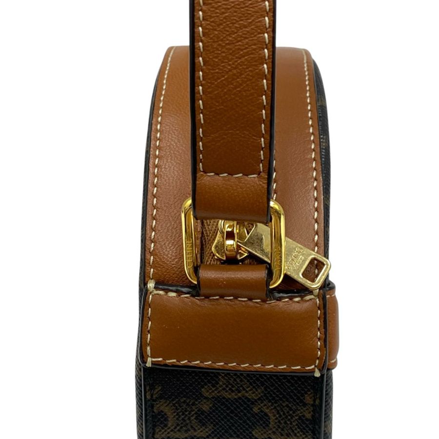 ☆ CELINE 思琳 Black And Brown Coated Canvas Triomphe Shoulder Bag 黑色和啡色塗層帆布肩背包-267014977-10