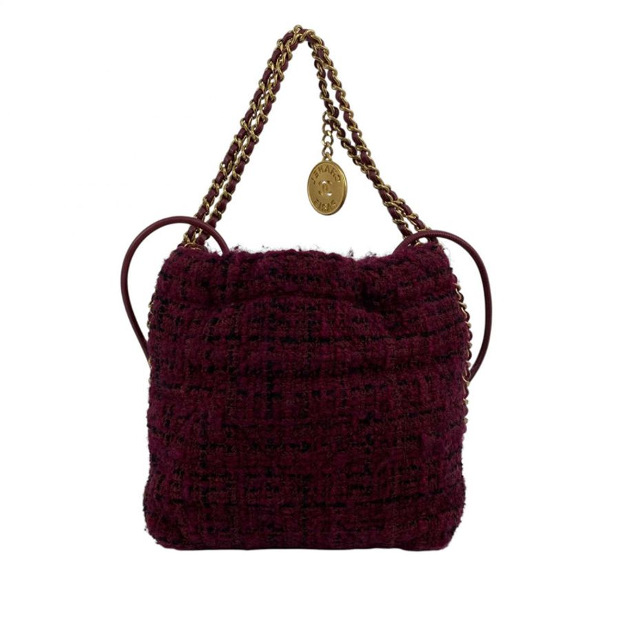 △ CHANEL 香奈兒 Purple Red Tweed 22 Bag Mini Gold Tone Metal 2 way bag 紫紅色斜紋軟呢22金色金屬兩用袋 AS3980-267015283-2