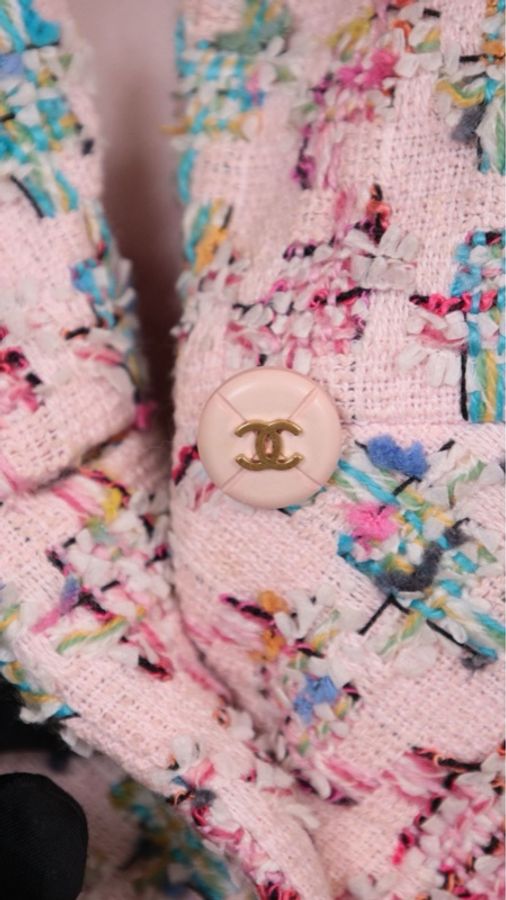 Chanel 95年芭比系列秀款粉彩色粗花呢立领外套半裙套装-41