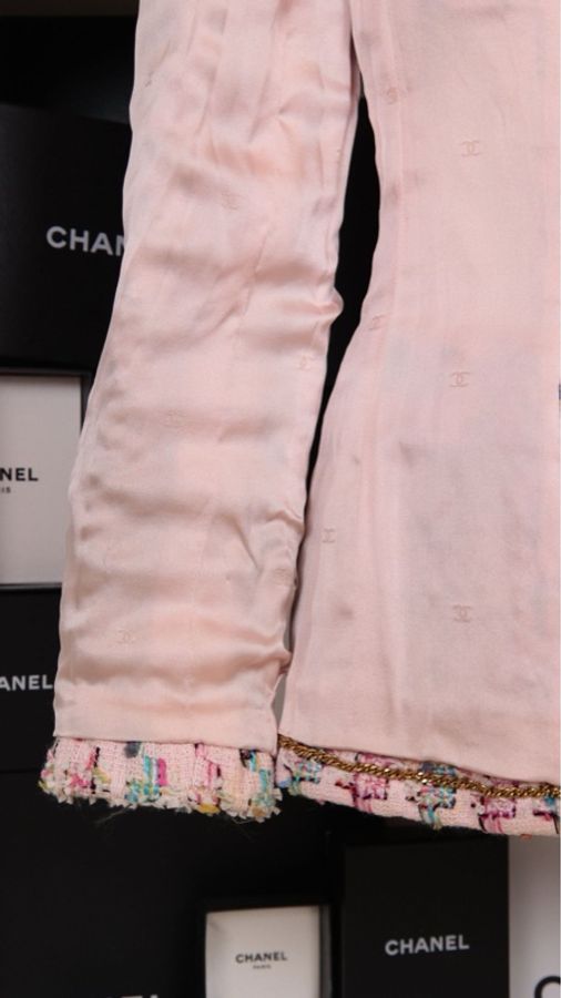 Chanel 95年芭比系列秀款粉彩色粗花呢立领外套半裙套装-50