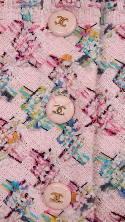 Chanel 95年芭比系列秀款粉彩色粗花呢立领外套半裙套装-55