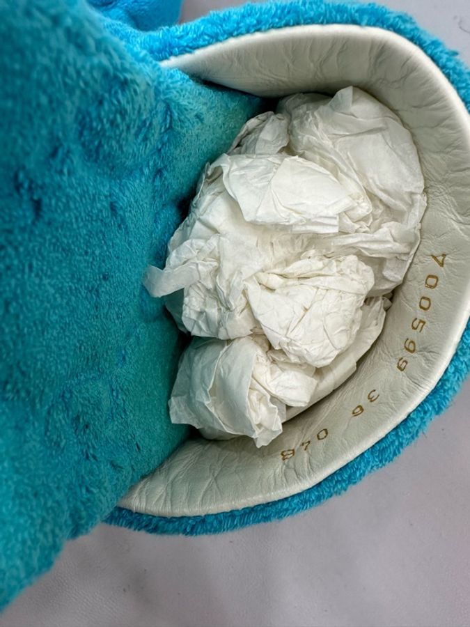 Gucci 藍色大logo厚底鬆糕拖鞋 復​​古時尚 增高顯腿長 36碼-4