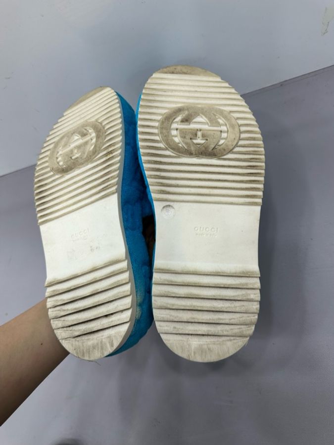 Gucci 藍色大logo厚底鬆糕拖鞋 復​​古時尚 增高顯腿長 36碼-5