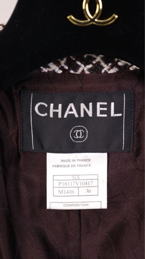 Chanel 01年秋冬秀款棕白格纹双排扣四口袋大衣外套-14