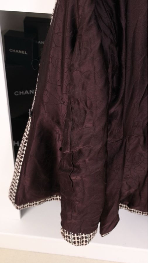 Chanel 01年秋冬秀款棕白格纹双排扣四口袋大衣外套-20