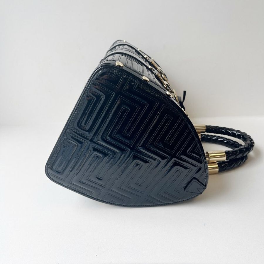 Versace 手提包,黑色漆皮 32x20x17cm 98新配件塵袋-2