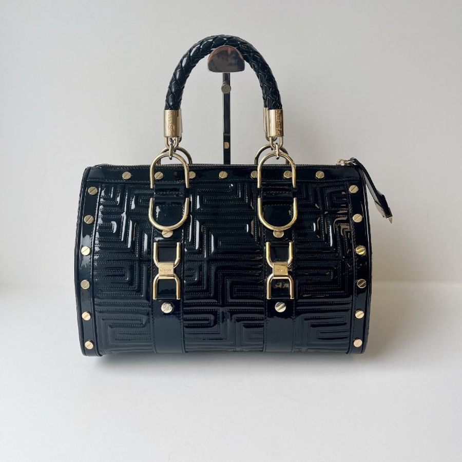 Versace 手提包,黑色漆皮 32x20x17cm 98新配件塵袋-8