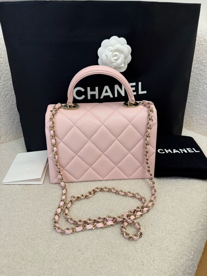Chanel香奈兒 25S Kelly99新 牛奶盒子公文包 櫻花粉色 荔枝牛皮 25年票芯片款 連盒/手提袋/票/-1