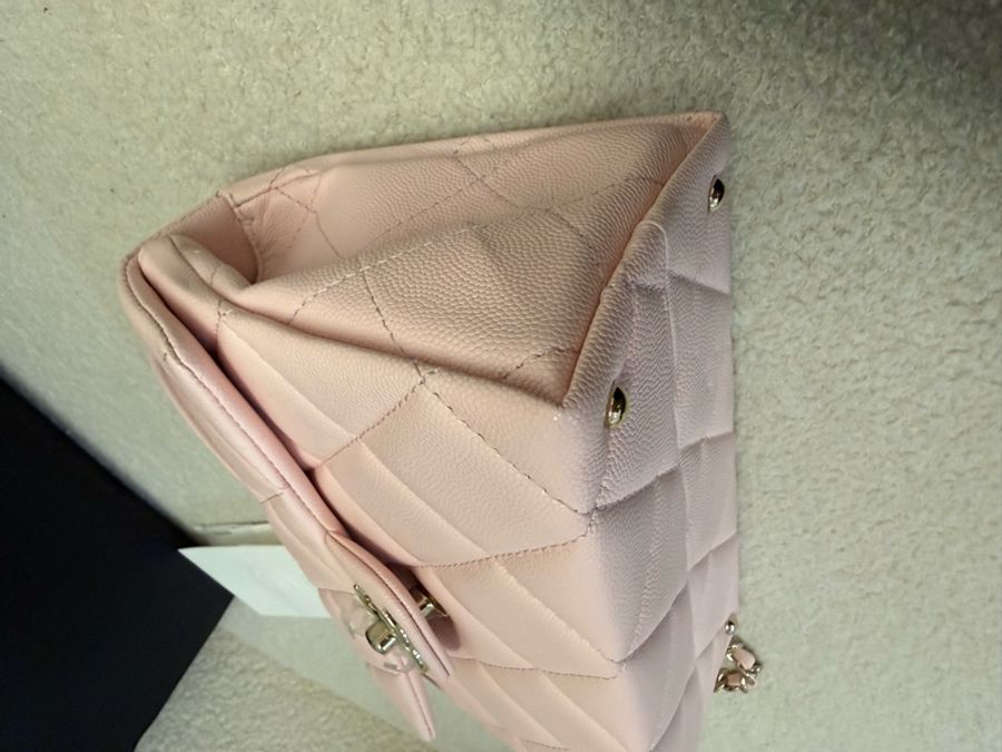 Chanel香奈兒 25S Kelly99新 牛奶盒子公文包 櫻花粉色 荔枝牛皮 25年票芯片款 連盒/手提袋/票/-3