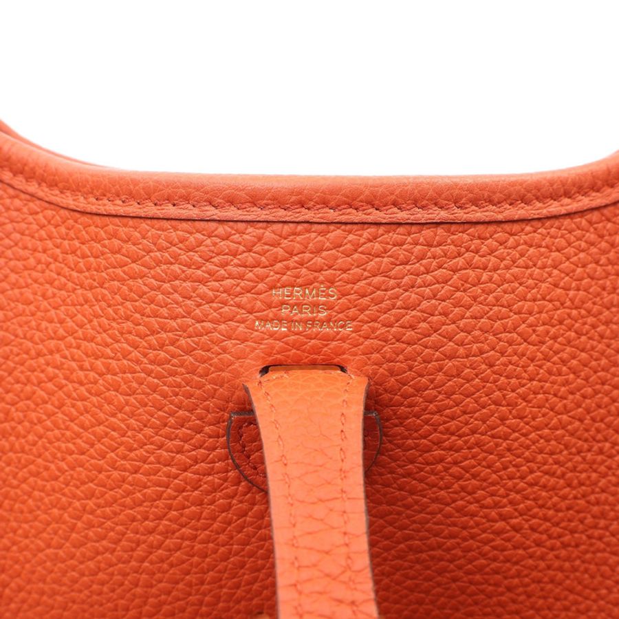 HERMES 愛馬仕 Mini Evelyne 伊芙琳包 Clemence 牛皮 紅土色 Z刻 肩背包-3