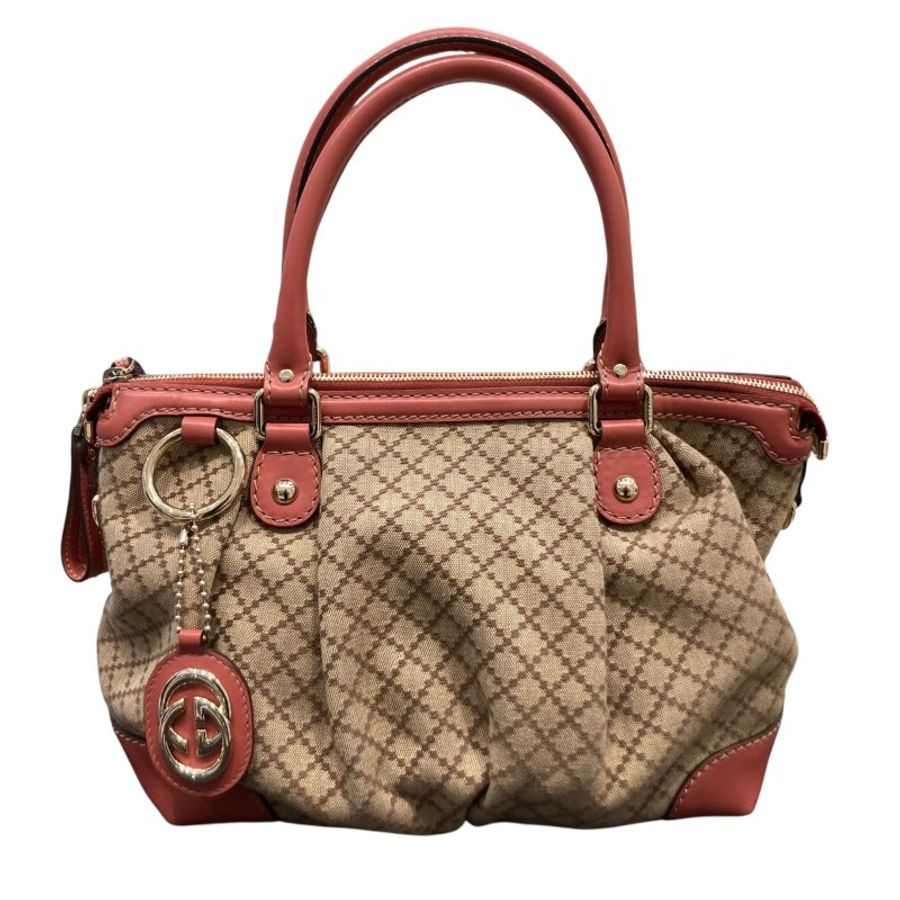 GUCCI 古馳 247902 老花兩用包 帆布 老花 棕色/粉色 金釦-1