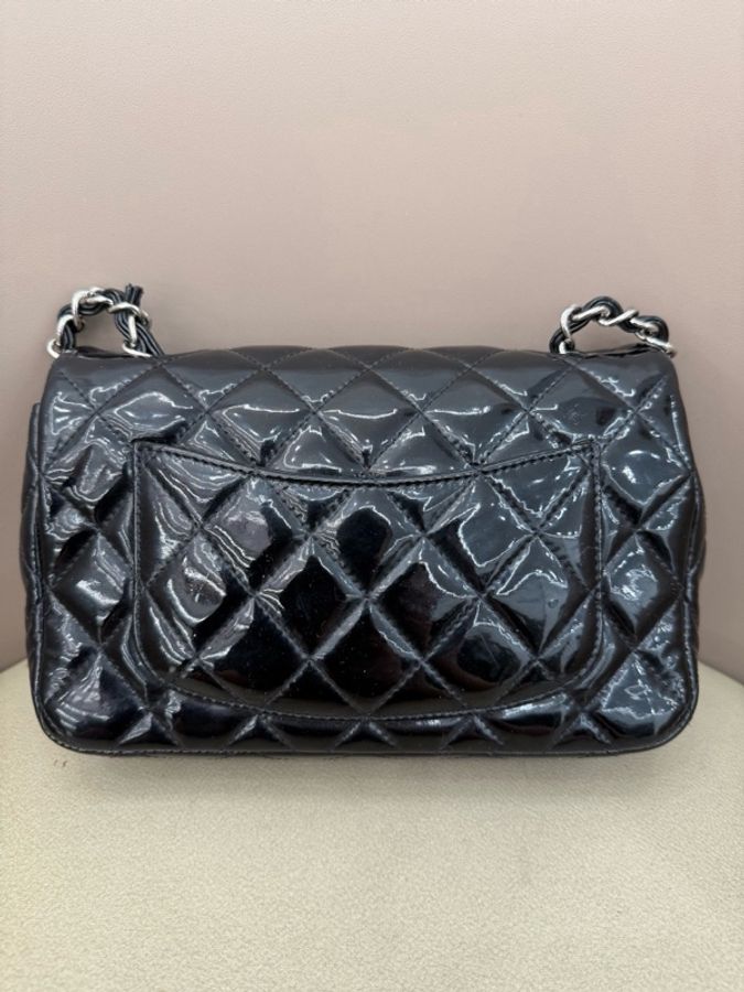 Chanel 香奈兒 黑銀漆皮CF大mini 19開-2