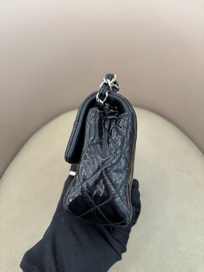 Chanel 香奈兒 黑銀漆皮CF大mini 19開-4