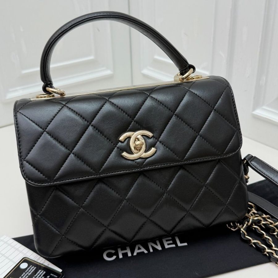 香奈兒/Chanel Trendy CC黑色金扣小號手提包-5