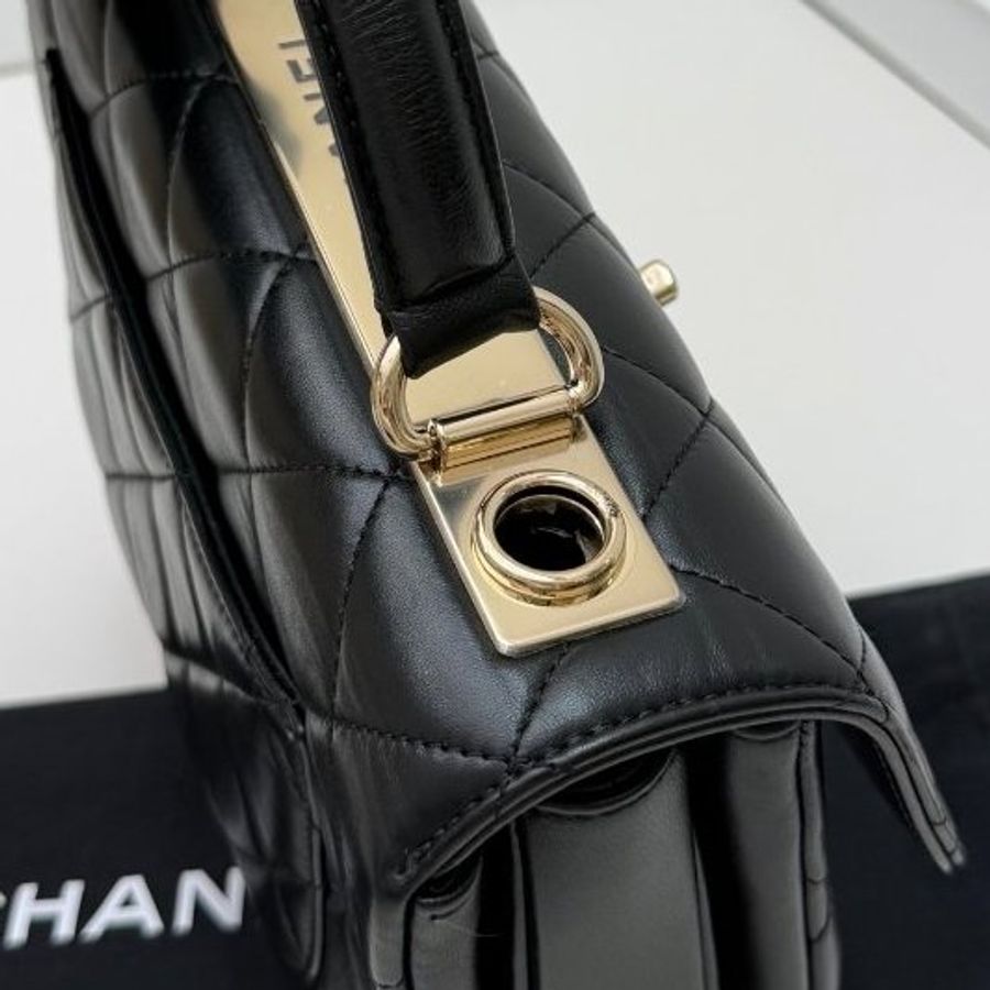 香奈兒/Chanel Trendy CC黑色金扣小號手提包-8