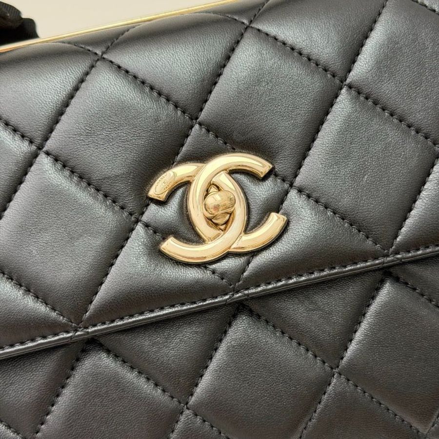 香奈兒/Chanel Trendy CC黑色金扣小號手提包-10