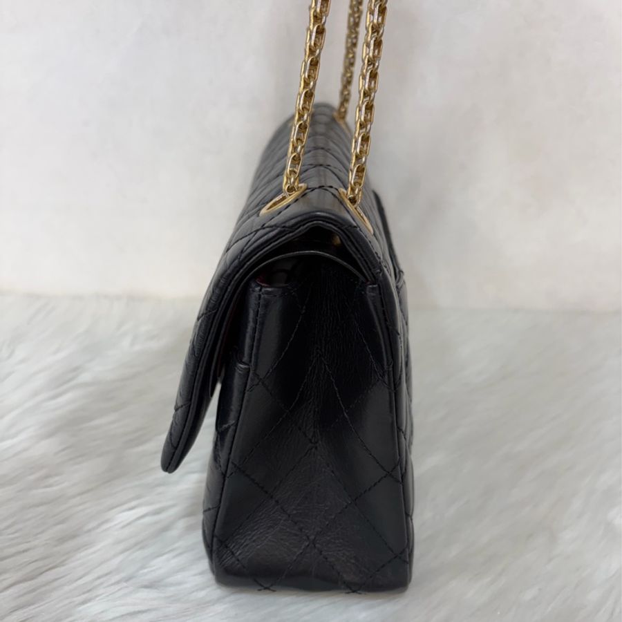 CHANEL A37587 黑色紙揉牛皮金扣 2.55 28cm 肩背包 斜背包 側背包 斜挎包-4