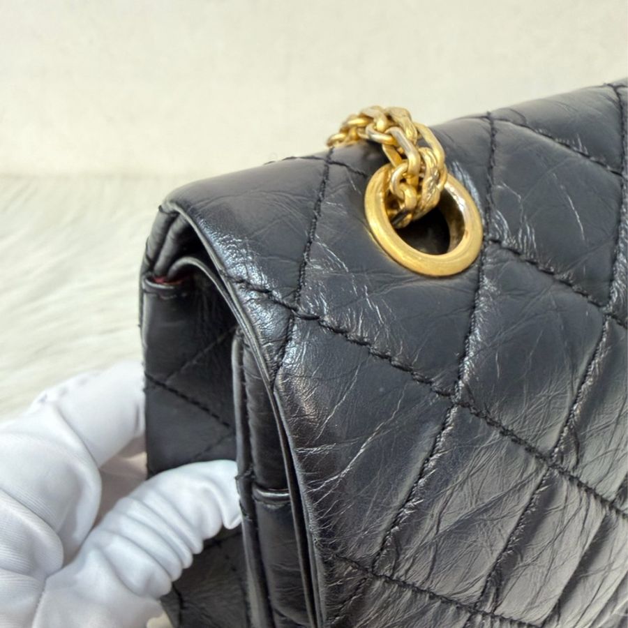 CHANEL A37587 黑色紙揉牛皮金扣 2.55 28cm 肩背包 斜背包 側背包 斜挎包-18