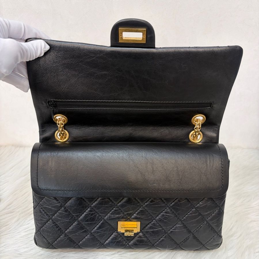 CHANEL A37587 黑色紙揉牛皮金扣 2.55 28cm 肩背包 斜背包 側背包 斜挎包-27