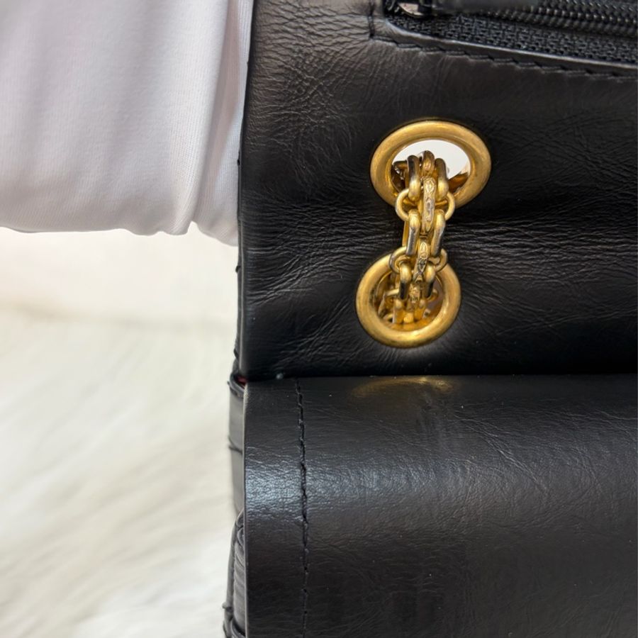 CHANEL A37587 黑色紙揉牛皮金扣 2.55 28cm 肩背包 斜背包 側背包 斜挎包-37