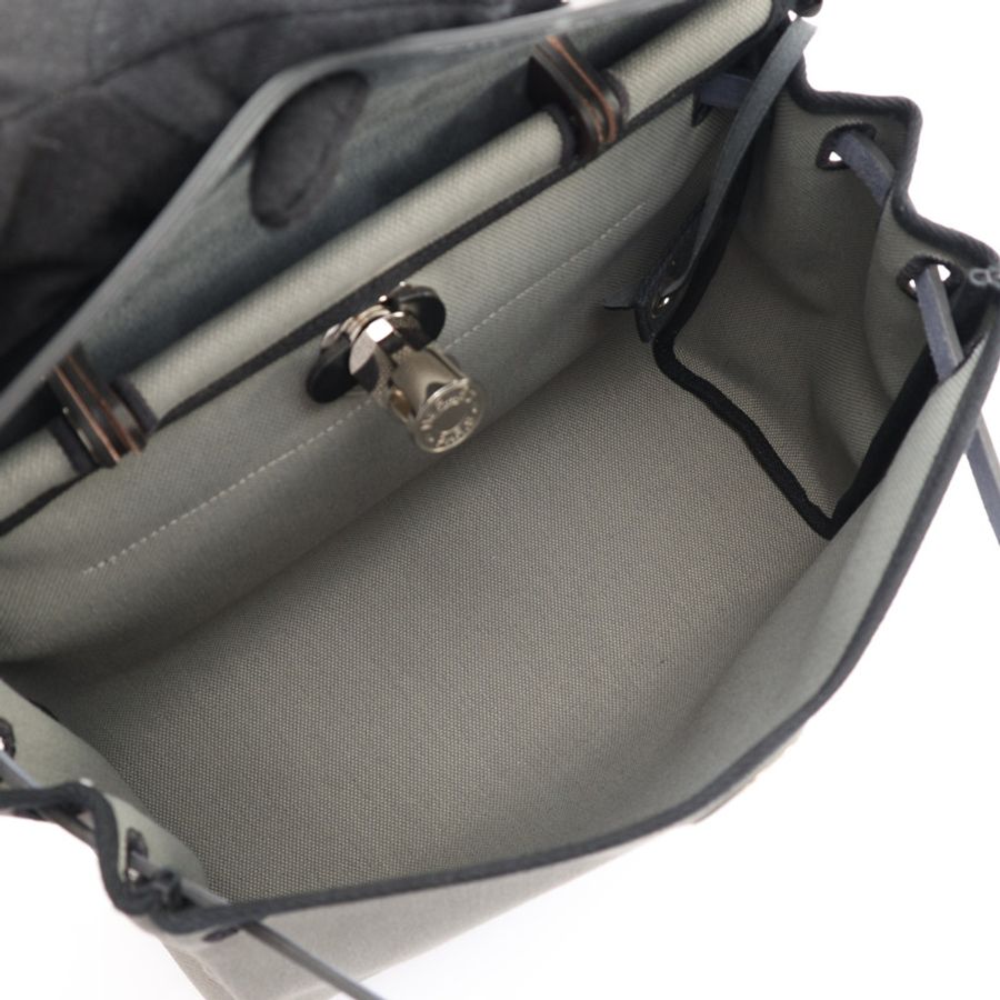 HERMES 愛馬仕 Herbag Zip 31 兩用包 灰色帆布 黑/棕牛皮 W刻 銀扣-2