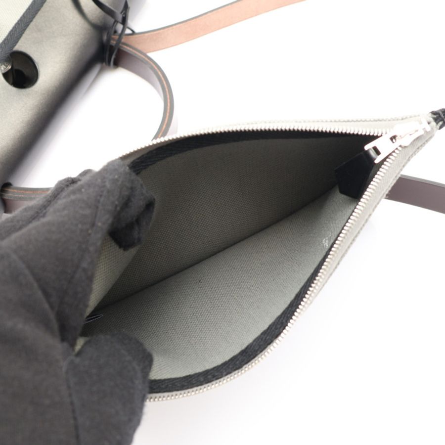 HERMES 愛馬仕 Herbag Zip 31 兩用包 灰色帆布 黑/棕牛皮 W刻 銀扣-3